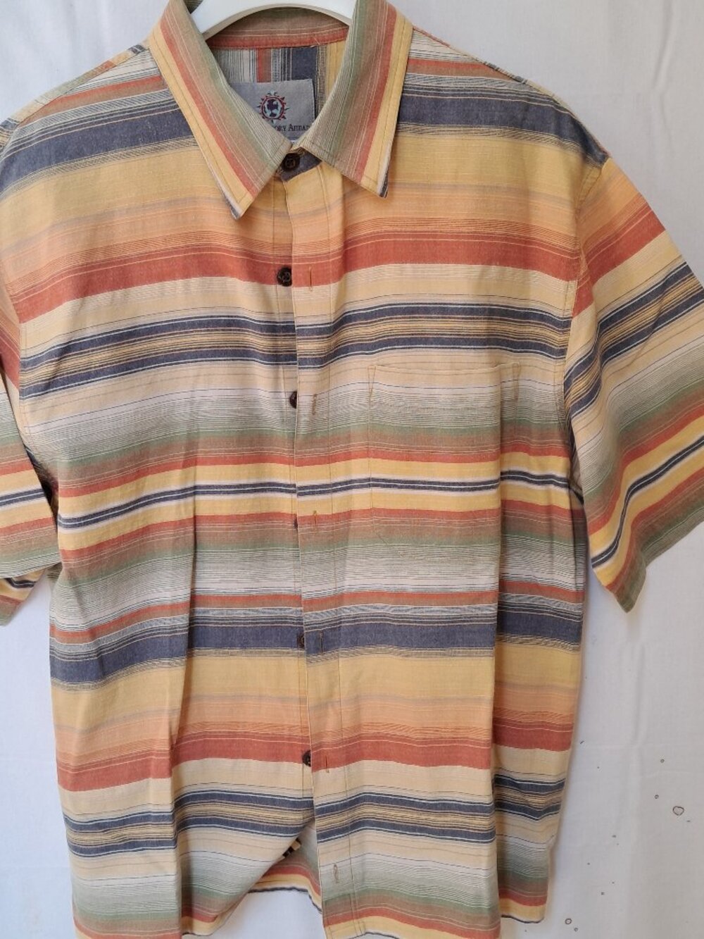 The Territory Ahead Mens Large Cotton Short Sleeve Striped Button Down Shirt